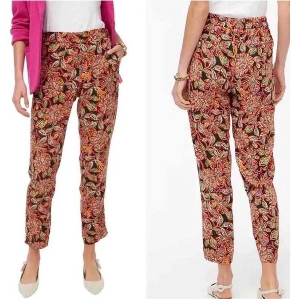 Women's J. Crew Jamie Floral Elastic Waist Pull On Ankle Pants Size 4 EC